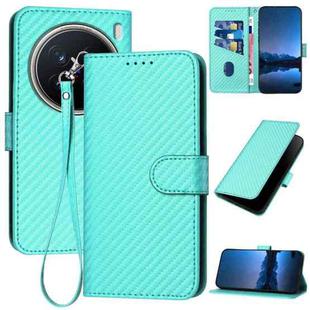 For vivo X200 Pro YX0070 Carbon Fiber Buckle Leather Phone Case with Lanyard(Light Blue)