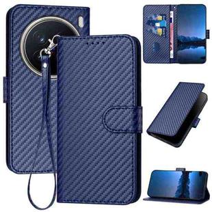 For vivo X200 Pro YX0070 Carbon Fiber Buckle Leather Phone Case with Lanyard(Royal Blue)