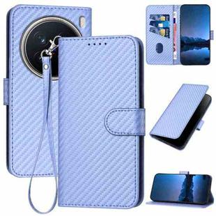 For vivo X200 Pro YX0070 Carbon Fiber Buckle Leather Phone Case with Lanyard(Light Purple)