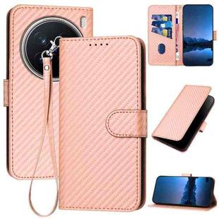 For vivo X200 Pro YX0070 Carbon Fiber Buckle Leather Phone Case with Lanyard(Pink)