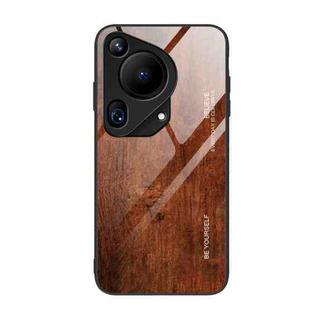 For Huawei Pura 70 Ultra Wood Grain Glass Phone Case(Dark Brown)