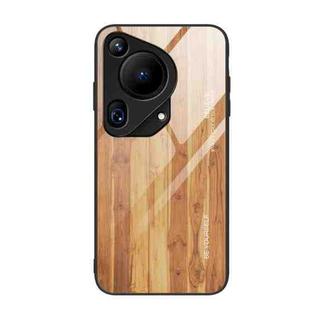 For Huawei Pura 70 Ultra Wood Grain Glass Phone Case(Yellow)