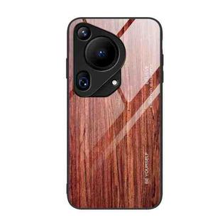 For Huawei Pura 70 Ultra Wood Grain Glass Phone Case(Coffee)