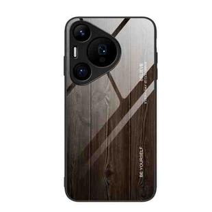 For Huawei Pura 70 Pro Wood Grain Glass Phone Case(Black)