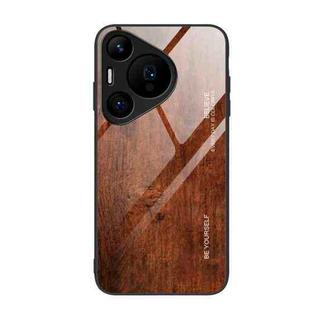 For Huawei Pura 70 Pro Wood Grain Glass Phone Case(Dark Brown)