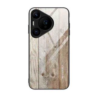 For Huawei Pura 70 Wood Grain Glass Phone Case(Grey)