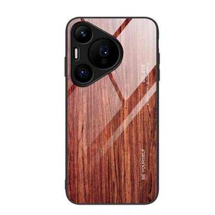 For Huawei Pura 70 Wood Grain Glass Phone Case(Coffee)