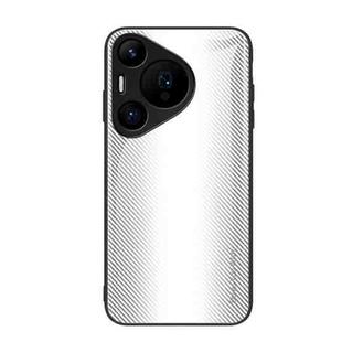 For Huawei Pura 70 Pro Texture Gradient Glass TPU Phone Case(White)