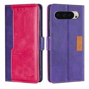 For Google Pixel 9 Contrast Color Side Buckle Leather Phone Case(Purple + Rose Red)