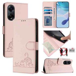 For OPPO A98 5G / F23 5G India Cat Rat Embossed Pattern RFID Leather Phone Case with Lanyard(Pink)