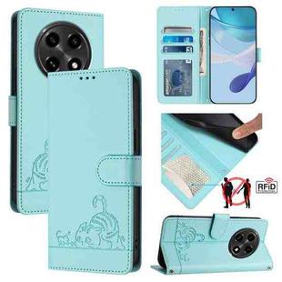 For OPPO A2 Pro 5G / A3 Pro 5G Cat Rat Embossed Pattern RFID Leather Phone Case with Lanyard(Mint Green)