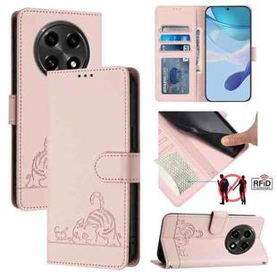 For OPPO A2 Pro 5G / A3 Pro 5G Cat Rat Embossed Pattern RFID Leather Phone Case with Lanyard(Pink)