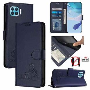 For OPPO F17 Pro / A93 2020 4G Global Cat Rat Embossed Pattern RFID Leather Phone Case with Lanyard(Blue)