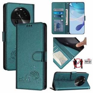 For OPPO Find X6 Cat Rat Embossed Pattern RFID Leather Phone Case with Lanyard(Peacock Green)