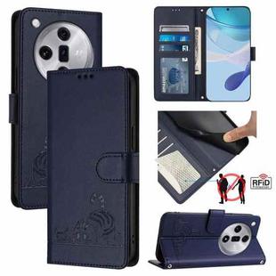 For OPPO Find X7 Cat Rat Embossed Pattern RFID Leather Phone Case with Lanyard(Blue)