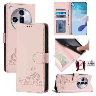 For OPPO Find X7 Ultra Cat Rat Embossed Pattern RFID Leather Phone Case with Lanyard(Pink)