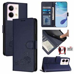 For OPPO Reno9 5G / Reno9 Pro 5G Cat Rat Embossed Pattern RFID Leather Phone Case with Lanyard(Blue)