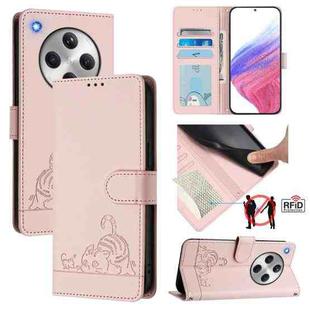 For OPPO Find X8 Cat Rat Embossed Pattern RFID Leather Phone Case with Lanyard(Pink)