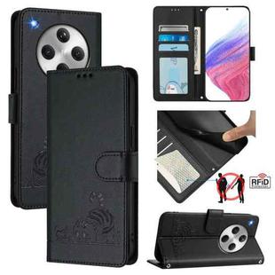 For OPPO Find X8 Cat Rat Embossed Pattern RFID Leather Phone Case with Lanyard(Black)