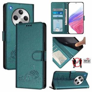 For OPPO Find X8 Cat Rat Embossed Pattern RFID Leather Phone Case with Lanyard(Peacock Green)