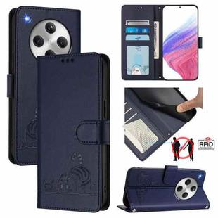 For OPPO Find X8 Cat Rat Embossed Pattern RFID Leather Phone Case with Lanyard(Blue)