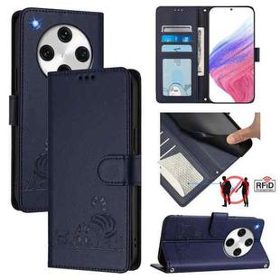 For OPPO Find X8 Pro Cat Rat Embossed Pattern RFID Leather Phone Case with Lanyard(Blue)