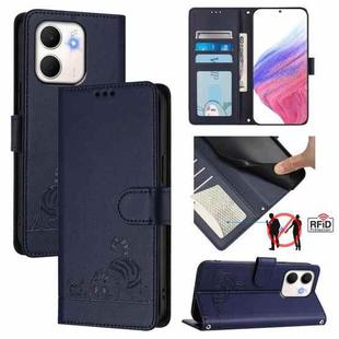 For OPPO A5x 4G Global / 5G Global Cat Rat Embossed Pattern RFID Leather Phone Case with Lanyard(Blue)