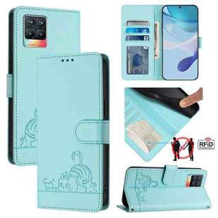 For Realme 8 4G / 8 Pro 4G Cat Rat Embossed Pattern RFID Leather Phone Case with Lanyard(Mint Green)