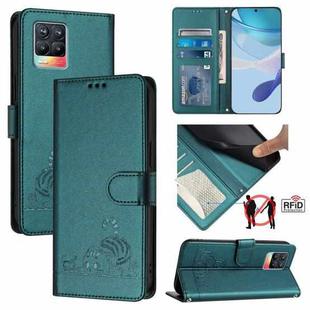 For Realme 8 4G / 8 Pro 4G Cat Rat Embossed Pattern RFID Leather Phone Case with Lanyard(Peacock Green)