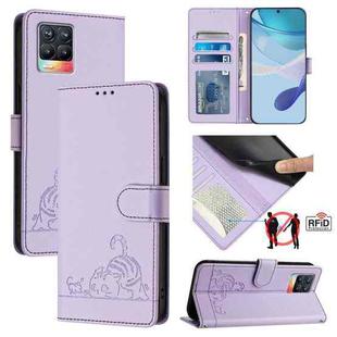 For Realme 8 4G / 8 Pro 4G Cat Rat Embossed Pattern RFID Leather Phone Case with Lanyard(Purple)