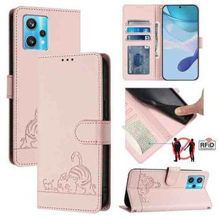 For Realme Narzo 50 Pro 5G Cat Rat Embossed Pattern RFID Leather Phone Case with Lanyard(Pink)