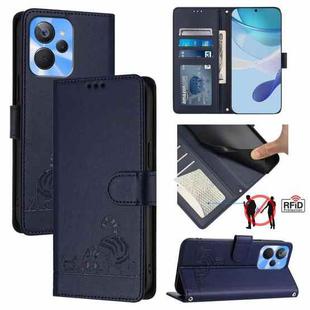 For Realme 10T 5G / 10S 5G Cat Rat Embossed Pattern RFID Leather Phone Case with Lanyard(Blue)