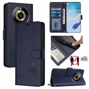 For Realme Narzo 60 Pro Global Cat Rat Embossed Pattern RFID Leather Phone Case with Lanyard(Blue)