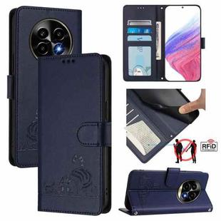 For Realme 13 Pro / 13 Pro+ 5G Cat Rat Embossed Pattern RFID Leather Phone Case with Lanyard(Blue)