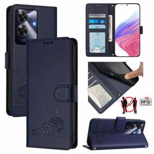 For Realme Note 60 4G Global Cat Rat Embossed Pattern RFID Leather Phone Case with Lanyard(Blue)