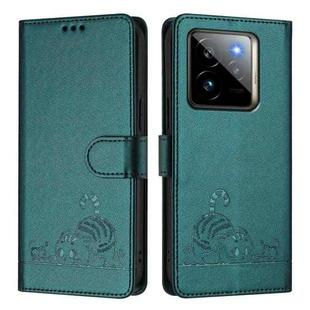 For Realme GT 7 Pro 5G Cat Rat Embossed Pattern RFID Leather Phone Case with Lanyard(Peacock Green)