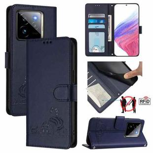 For Realme GT 7 Pro 5G Cat Rat Embossed Pattern RFID Leather Phone Case with Lanyard(Blue)