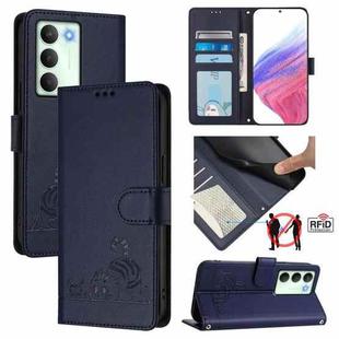 For Realme V70 / 14x Global / C75 5G Cat Rat Embossed Pattern RFID Leather Phone Case with Lanyard(Blue)