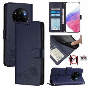 For Realme Narzo 80 Pro / 14 Pro 5G India Cat Rat Embossed Pattern RFID Leather Phone Case with Lanyard(Blue)