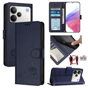 For Realme P4 Pro 5G Cat Rat Embossed Pattern RFID Leather Phone Case with Lanyard(Blue)