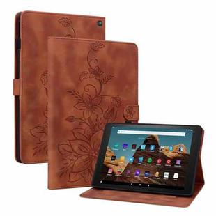 For Amazon Fire HD10 2023 Lily Embossed Leather Tablet Case(Brown)