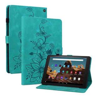 For Amazon Fire HD10 2023 Lily Embossed Leather Tablet Case(Green)