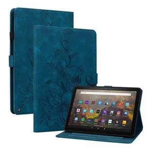 For Amazon Fire HD8 2020/2022 Lily Embossed Leather Tablet Case(Dark Blue)