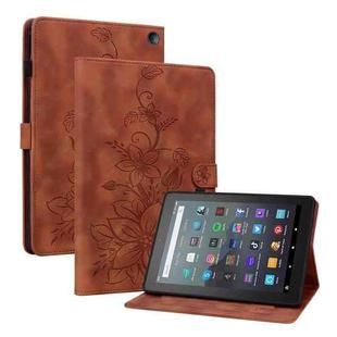 For Amazon Fire 7 2022 Lily Embossed Leather Tablet Case(Brown)