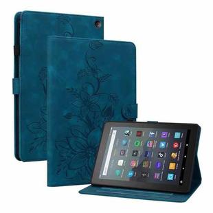 For Amazon Fire 7 2022 Lily Embossed Leather Tablet Case(Dark Blue)