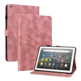 For Amazon Fire HD8 2015-2018 Lily Embossed Leather Tablet Case(Pink)