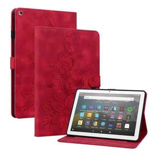 For Amazon Fire HD8 2015-2018 Lily Embossed Leather Tablet Case(Red)