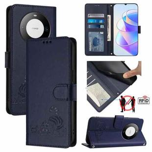 For Huawei Mate 60 Pro/60 Pro+ Cat Rat Embossed Pattern RFID Leather Phone Case with Lanyard(Blue)