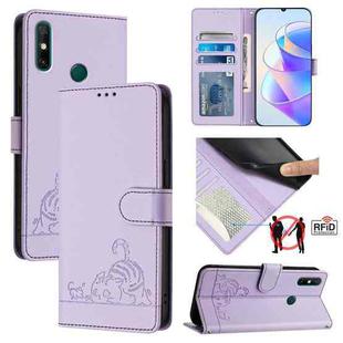 For Huawei Enjoy 20 SE/Y7a 4G Cat Rat Embossed Pattern RFID Leather Phone Case with Lanyard(Purple)