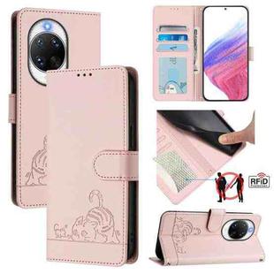 For Huawei nova 14 Pro 5G Cat Rat Embossed Pattern RFID Leather Phone Case with Lanyard(Pink)